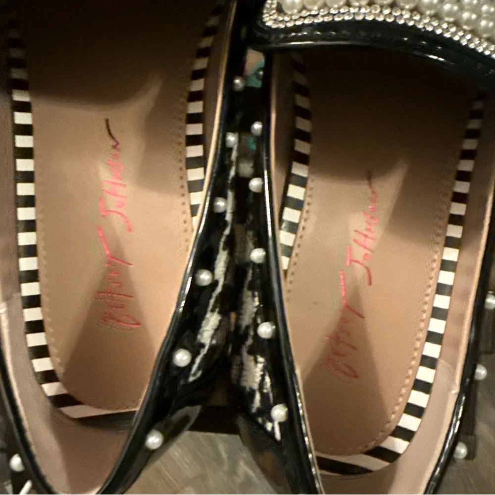 Betsey Johnson Black and White Pearl Embellished Loafers - Picture 6 of 7